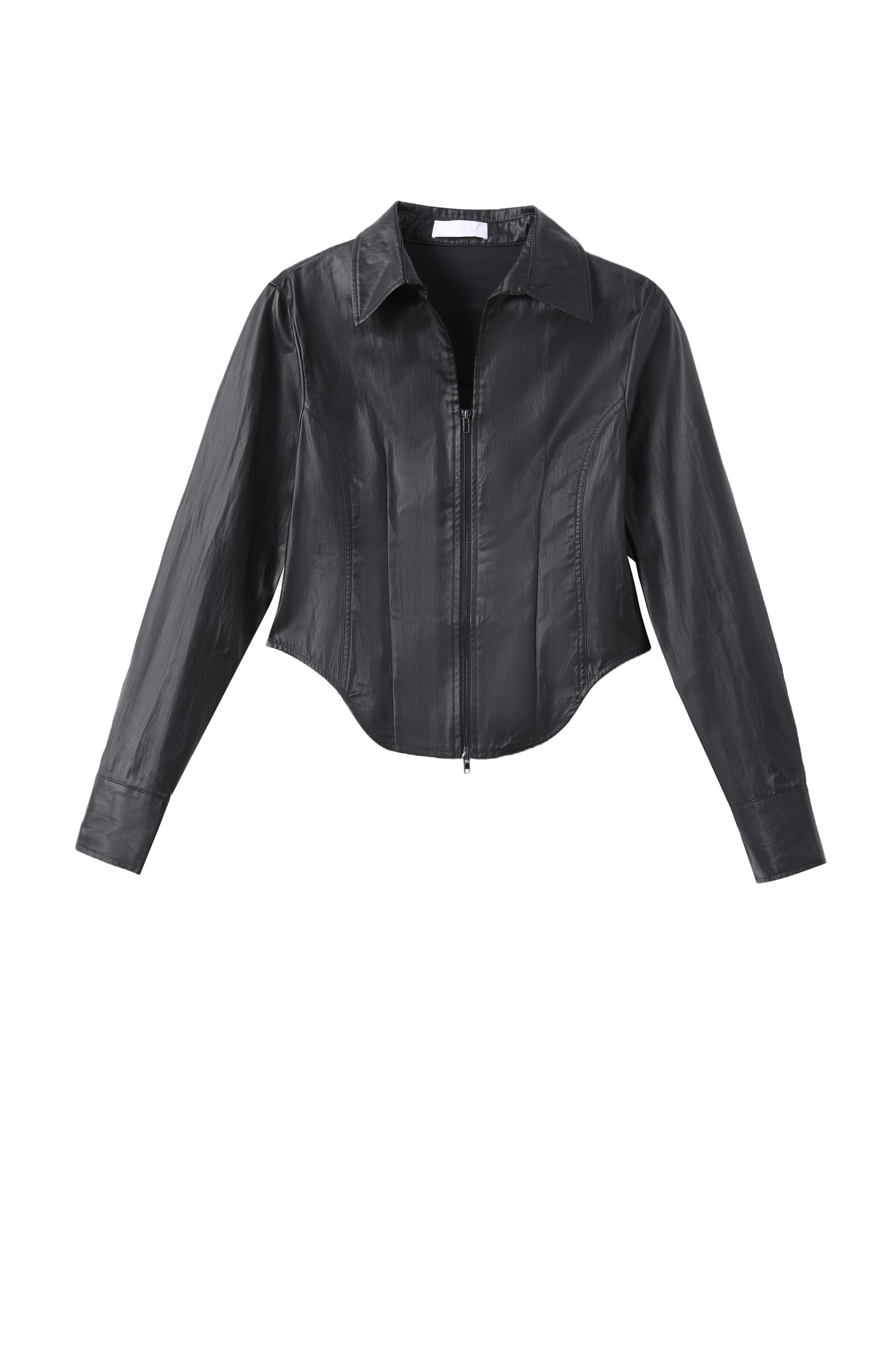 Coated Cotton Slim Zip up Shirt