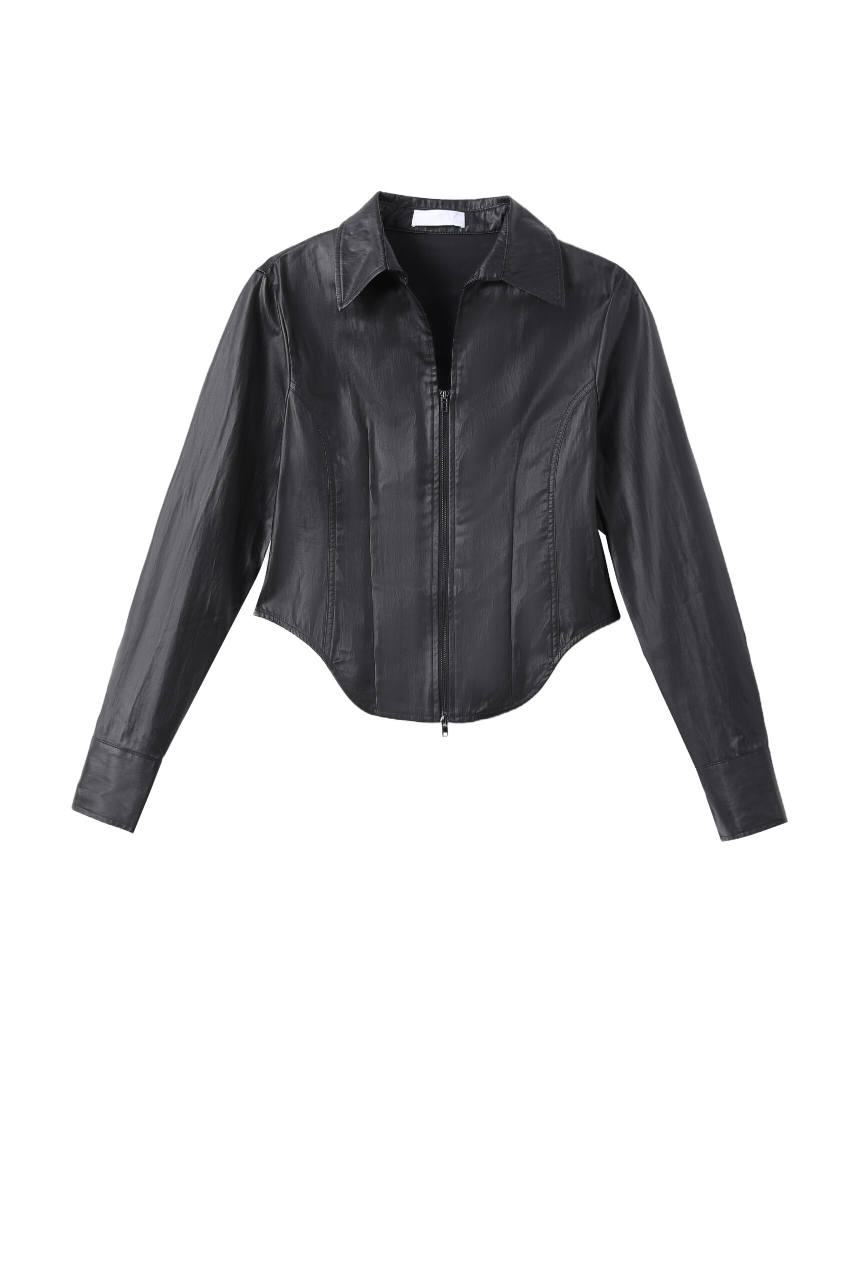 Coated Cotton Slim Zip up Shirt