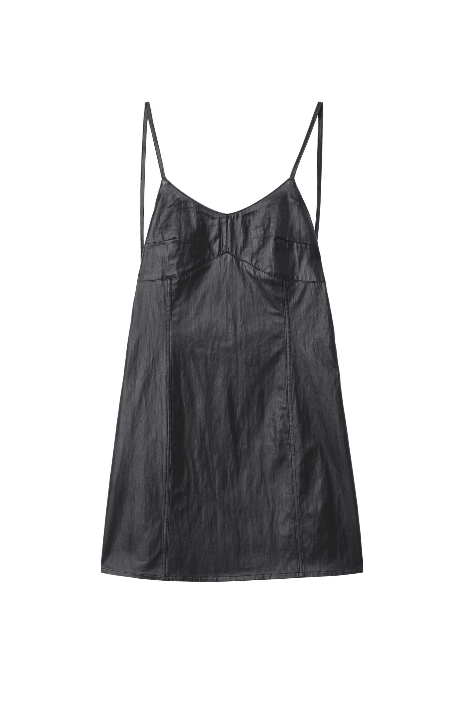 Coated Cotton Strap Mini Dress